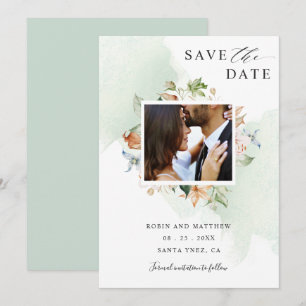 Save The Date Photo Earthy Blooms et Green Floral Mariage
