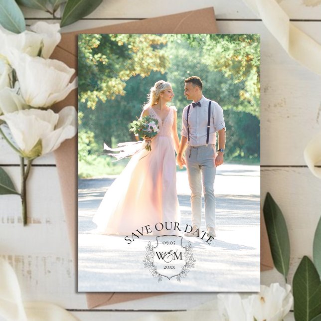 Save The Date Photo Elegant Crest Monogramme (Photo Elegant Crest Monogram Save The Date)