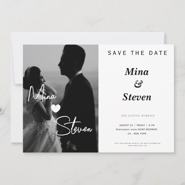 Save The Date Photo élégant en noir et blanc Mariage  (Devant)