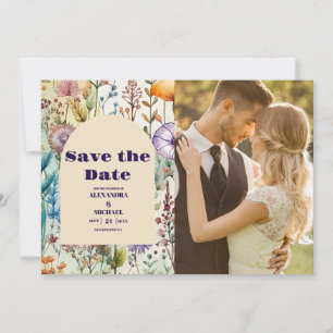 Save The Date Photo Elegant Fleur sauvage d'aquarelle Mariage