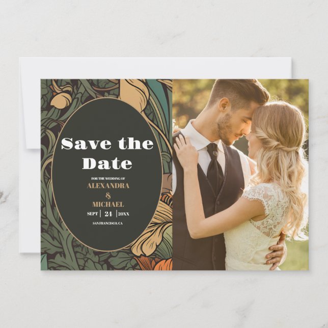 Save The Date Photo Elegant Floral Art Nouveau Mariage (Devant)