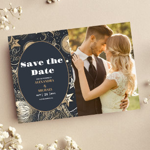 Save The Date Photo Élégant Mariage Céleste Argent Or