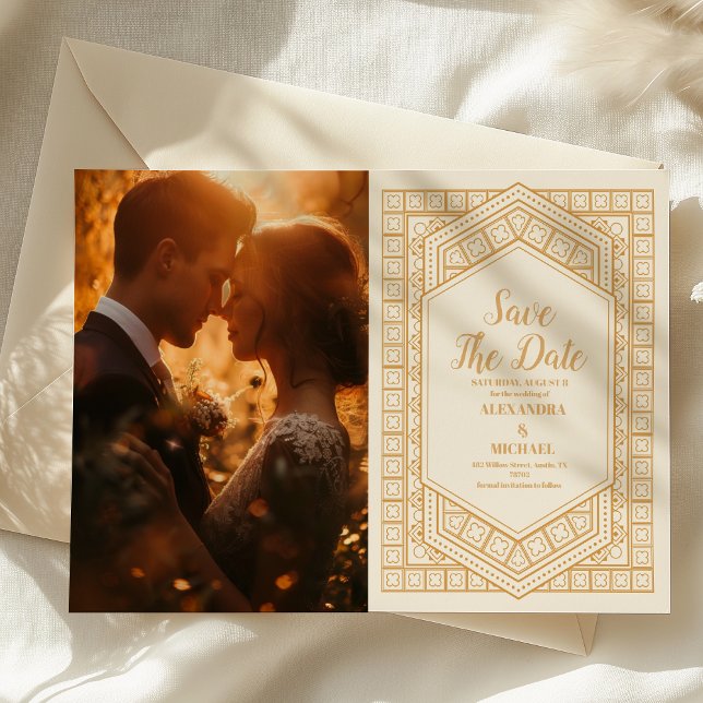 Save The Date Photo Elegant Mariage géométrique Art Déco (Créateur téléchargé)