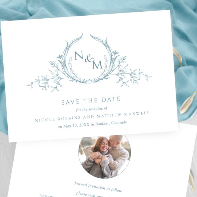 Save The Date Photo, Elegant Mariage Monogramme de verre de mer (Créateur téléchargé)