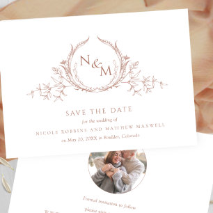 Save The Date Photo : Elégant Mariage Monogramme en terre cuite