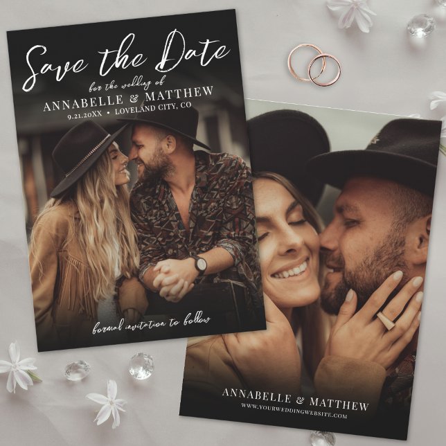 Save The Date Photo Élégant Script Boho Mariage (Photo Elegant Script Boho Wedding Save the Date)