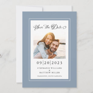 Save The Date Photo Élégante Dusty Blue Enregistrer Le Fiançaill