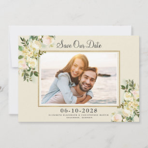 Save The Date Photo élégante Enregistrer la date Gold Frame Flor