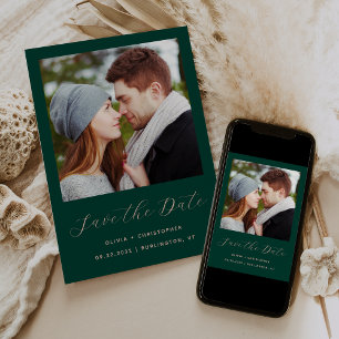 Save The Date Photo Emerald Green Blush Script