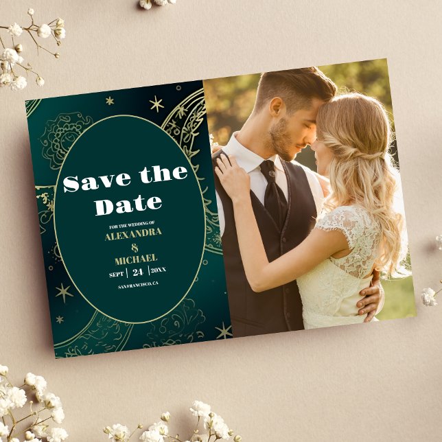 Save The Date Photo Emerald Green Mariage céleste or (Créateur téléchargé)