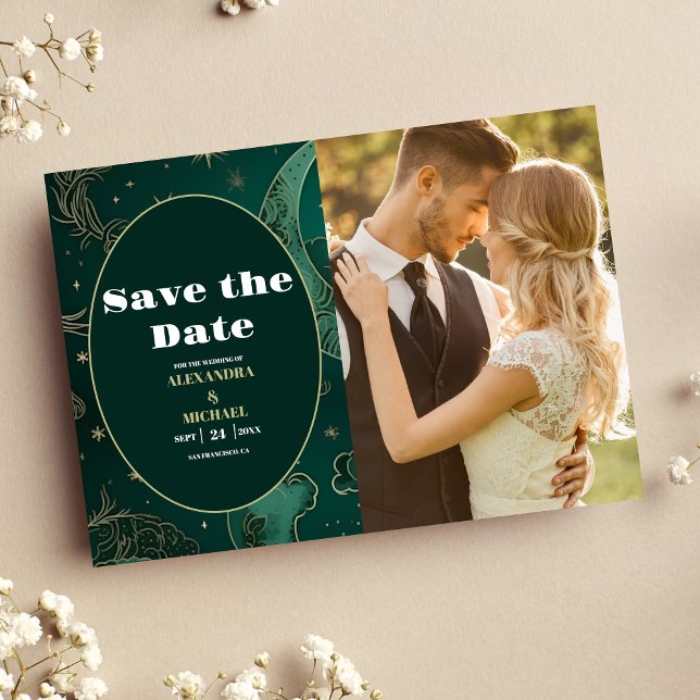 Save The Date Photo Emerald Green Mariage céleste or (Créateur téléchargé)