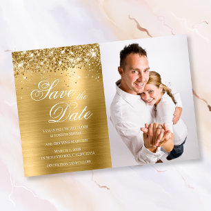 Save The Date Photo en feuille d'or scintillant