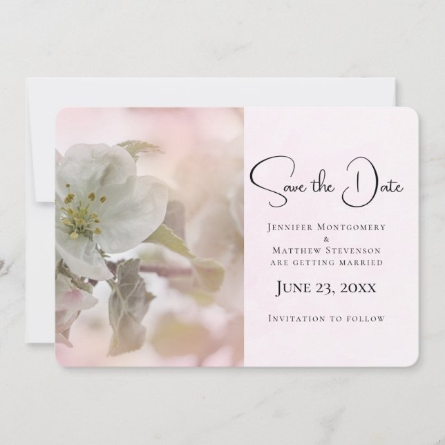 Save The Date Photo en fleurs de pomme blanche (Devant)