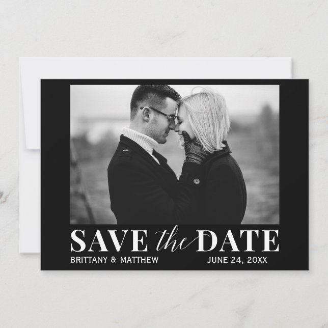Save The Date Photo en noir et blanc Moderne tendance Enregistre (Devant)