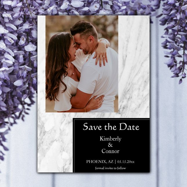 Save The Date Photo en noir simple marbré (Black Simple Marbled Photo Save the Date)