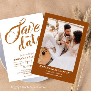 Save The Date Photo en terre cuite moderne Boho Pampas Mariage e