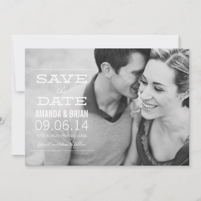 Save The Date Photo en texte blanc Enregistrer la date de l'anno (Devant)