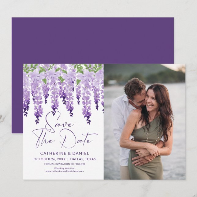 Save The Date Photo Enregistrer La Date Aquarelle Mariage Wister (Devant / Derrière)