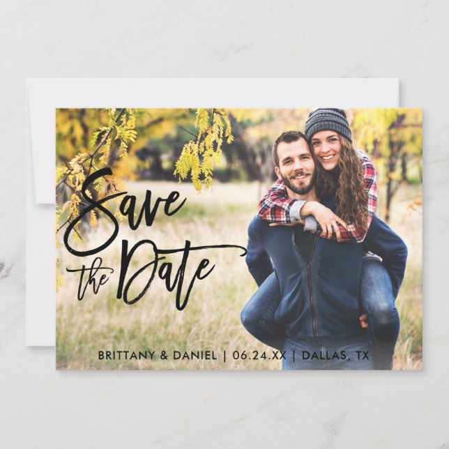 Save The Date Photo Enregistrer La Date Modern Brush Script Card (Devant)