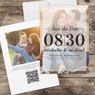 Save The Date Photo Enregistrer la date Moderne QR Code Typograp