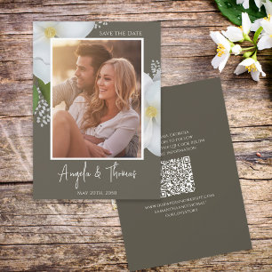 Save The Date Photo Enregistrer la date QR Code Floral Greenery
