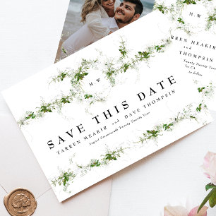 Save The Date Photo Eucalyptus Wreath Monogram Mariage
