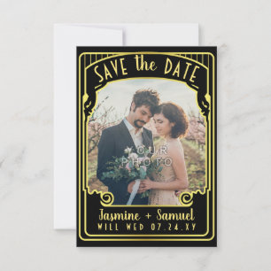 Save The Date Photo fiançailles   Art Déco Mariage Black Gold