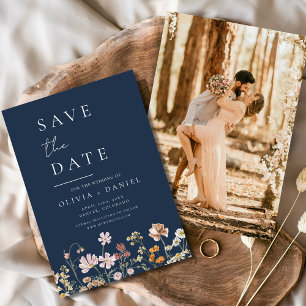Save The Date Photo Fleurs sauvages de la Marine Boho Enregistre