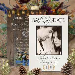 Save The Date Photo, Fleurs sauvages et monogramme à feuille - B