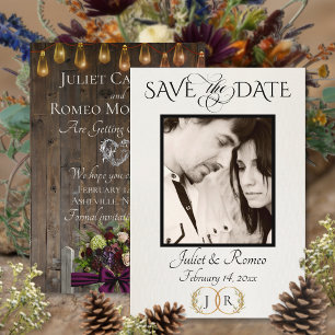 Save The Date Photo, Fleurs sauvages et monogramme à feuille - P