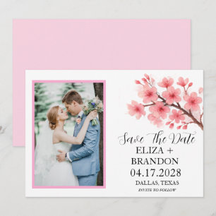 Save The Date Photo Floral Fleur de Cerisier Rose Élégant  