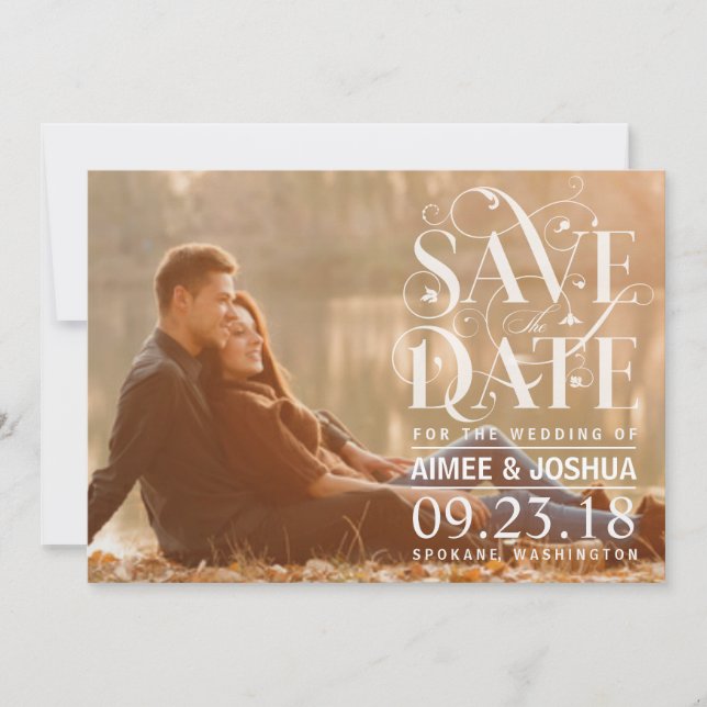 Save the Date Photo - Floral Flourish Typography (Front)