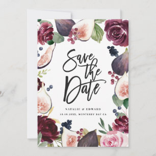 Save The Date Photo floral rose, bordeaux et figue