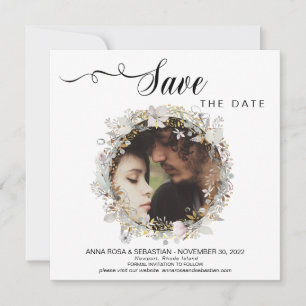 Save The Date *~* PHOTO Floral Wreath Gold Wedding Enregistrer L
