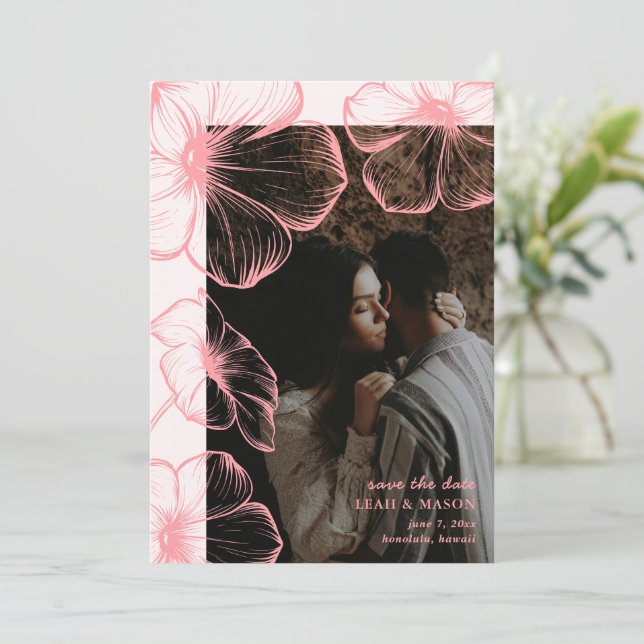 Save The Date Photo florale rose moderne Mariage élégant (Debout devant)