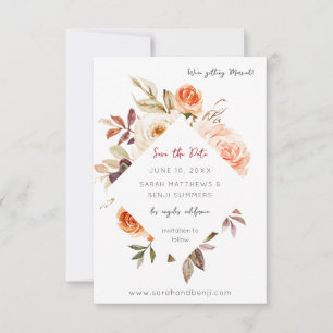 Save The Date Photo floue & broche florale rustique & verticale