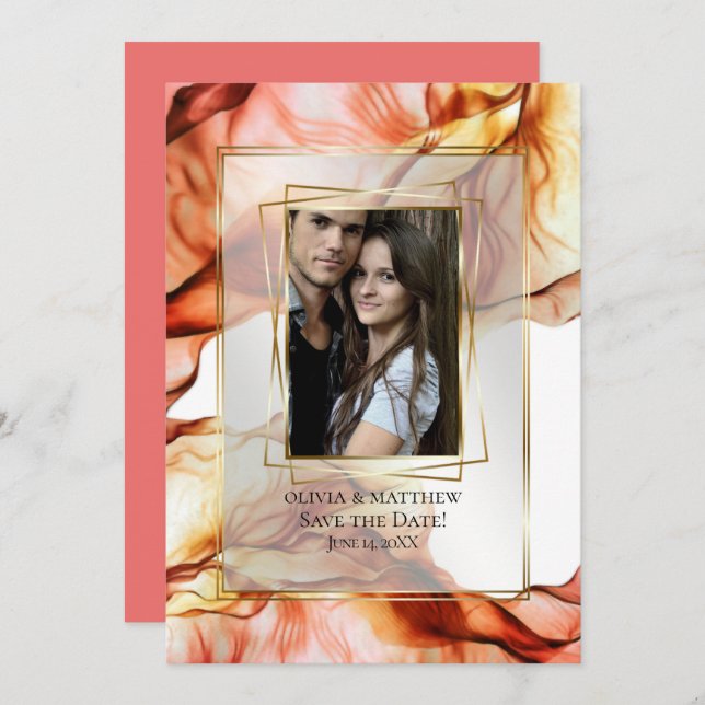 Save the Date | Photo Frame Autumn Abstract 3 Invitation (Front/Back)