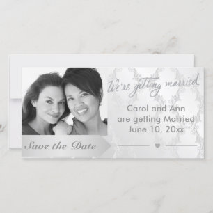 Save The Date Photo Gay Silver Mariage damassé Enregistrer la da