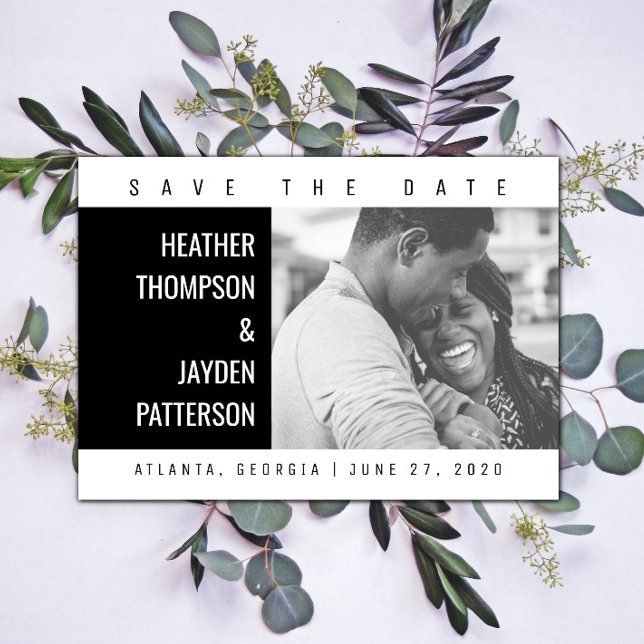 Save The Date Photo géométrique en gras Enregistrer la date | No (Black Bold Geometric Photo Save the Date)