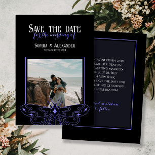 Save The Date Photo gothique Moody Mariage noir et bleu
