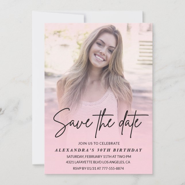 Save the date Photo Gradient Blush Pink 30th Invitation (Front)