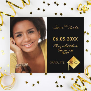 Save the Date photo graduation party black 2025 Postcard