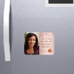 Save the Date photo graduation party blush 2025 Magnet<br><div class="desc">A photo Save the date magnet card for a graduation party. On front: Add your own vertical size photo of the graduate. A rose gold, blush background colour, decorated with faux gold stars. Personalize and add a name and date. The name and the text: Save the Date are written with...</div>
