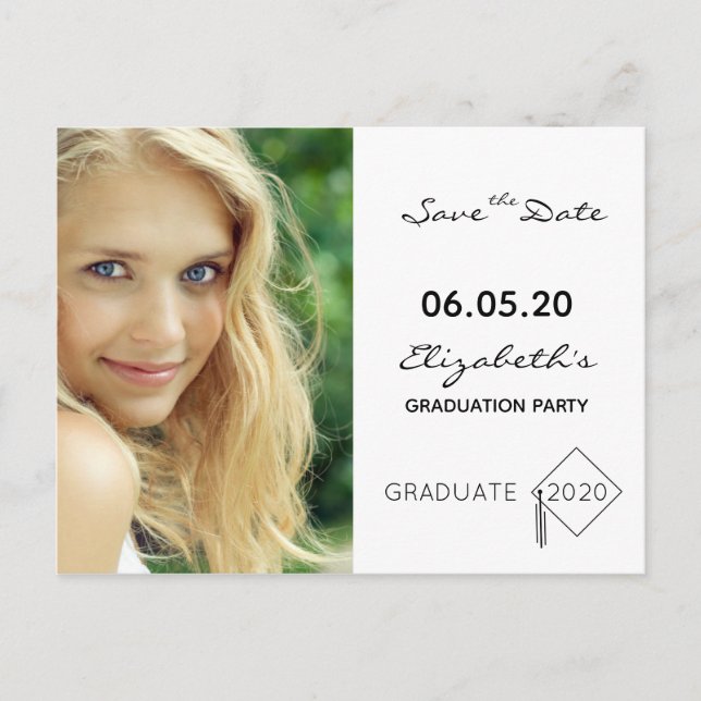 Save the Date photo graduation party white Postcard (Front)