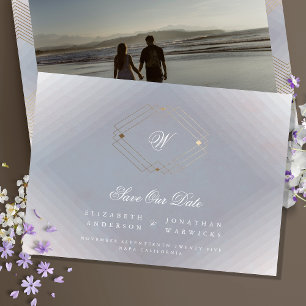 Save The Date photo gris blanc classique déco or monogramme