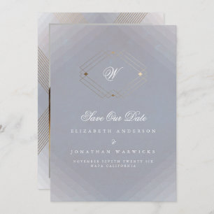 Save The Date photo gris blanc classique déco or monogramme