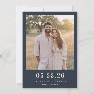 Save The Date Photo Intime Bleu Chaud