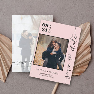 Save The Date Photo manuscrite Moderne Enregistrer La Date Blush