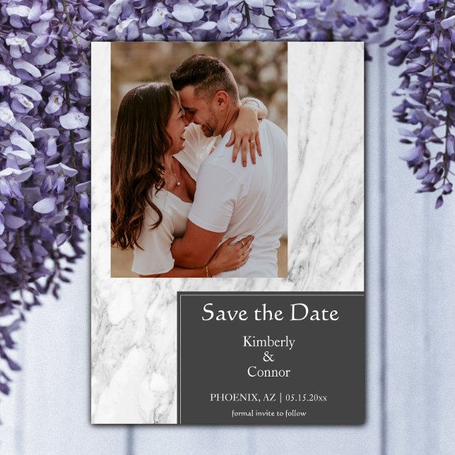 Save The Date Photo Marbré Simple Gris (Gray Simple Marbled Photo Save the Date)