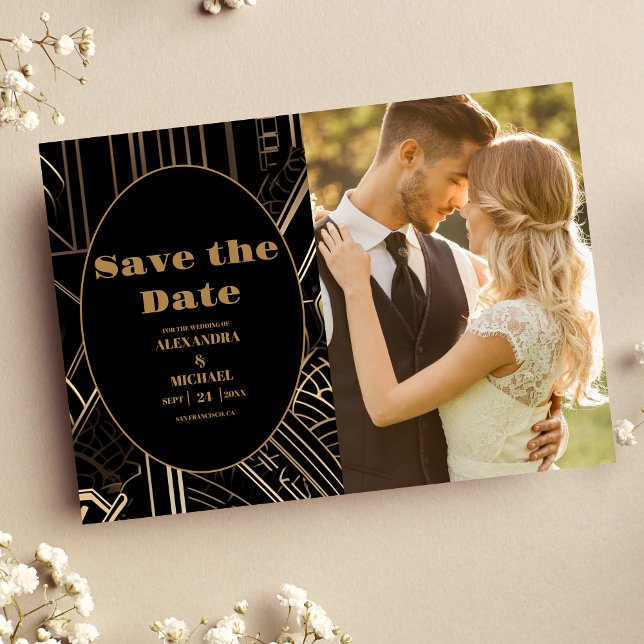 Save The Date Photo Mariage Art déco géométrique (Créateur téléchargé)